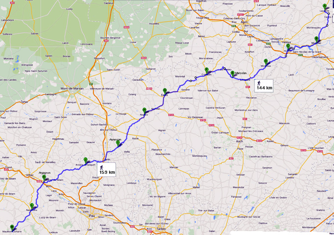 Itinerary from Lauzerte to Éauze (5th week) and from Éauze to Mauléon (6th week)