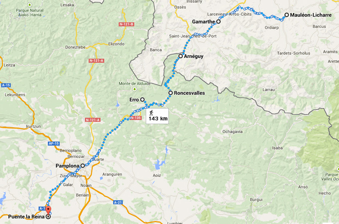 Itinerary from Mauléon to Puente-la-Reina (7th week).