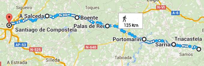 Itinerary from Triacastela to Santiago de Compostela (12th week)